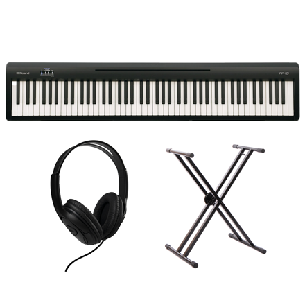 Pakke: Roland FP-10, keyboardstativ og hodetelefoner