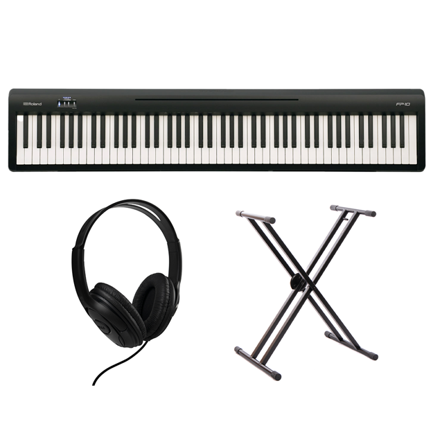 Pakke: Roland FP-10, keyboardstativ og hodetelefoner