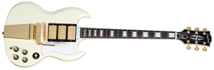 Epiphone 1963 Les Paul SG Custom med Maestro Vibrola Classic White, inkludert koffert
