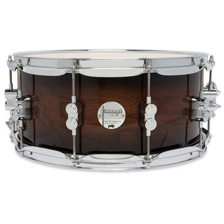 PDP Concept Maple Exotic Walnut to Charcoal 6.5x14 skarptromme med krom hardware