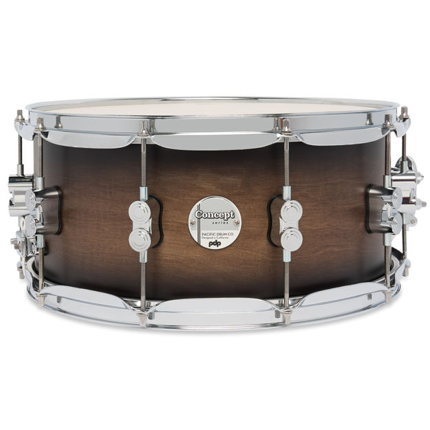 PDP Concept Maple Satin Charcoal Burst Lacquer 6.5x14 skarptromme med krom hardware