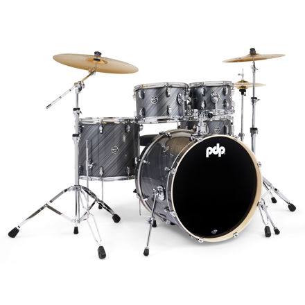 PDP Komplett 5-trommers trommesett i TW Graphite med 3-pack Paiste 101 cymbaler og komplett hardware pakke