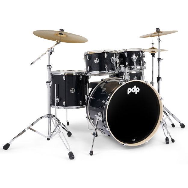 PDP Komplett 5-trommers trommesett i Black Sparkle med 3-pack Paiste 101 cymbaler og komplett hardware pakke