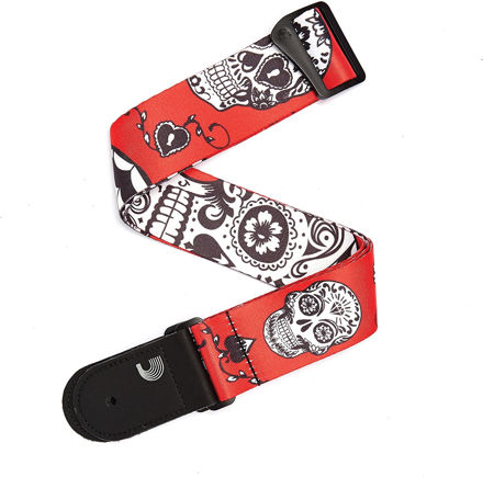 D'Addario Polyester Guitar Straps, Sugar Skulls, Red