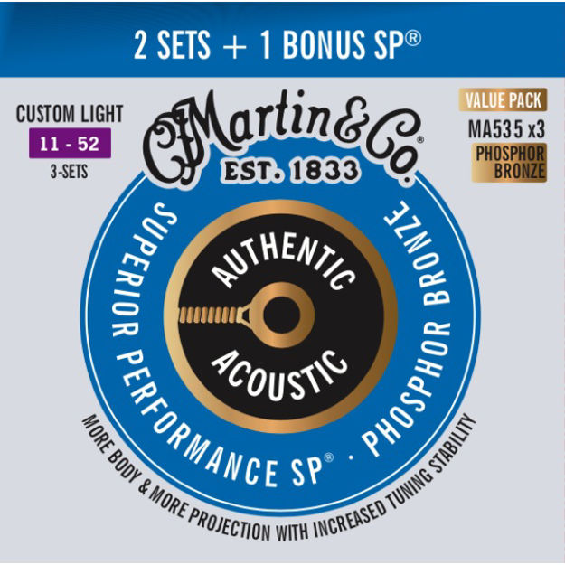 Martin MA535PK Authentic Acoustic SP Phosphor Bronze - Custom Light, 3 Sets