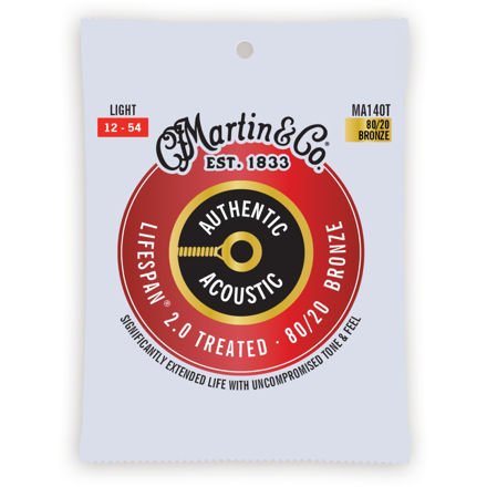 Martin MA140T Authentic Acoustic Lifespan 2.0 Guitar Strings 80/20 Bronze - Light