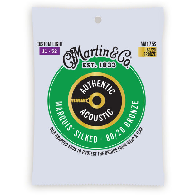Martin MA175S Authentic Acoustic Marquis Silked Guitar Strings 80/20 Bronze - Custom Light