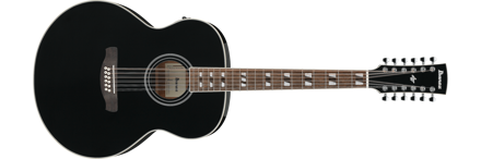 Ibanez AJ7012M1E-BK western-gitar med mikrofon, jumbo 12-strengers