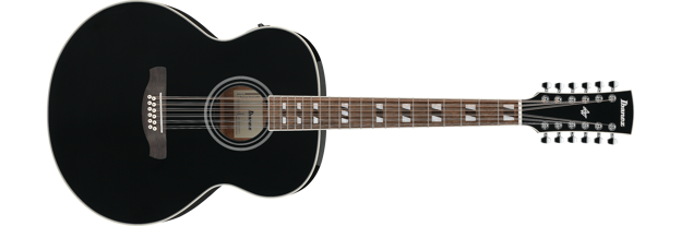 Ibanez AJ7012M1E-BK western-gitar med mikrofon, jumbo 12-strengers