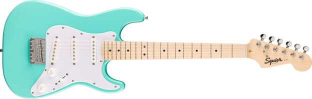 Squier Mini Stratocaster, Maple Fingerboard, White Pickguard, Sea Foam Green