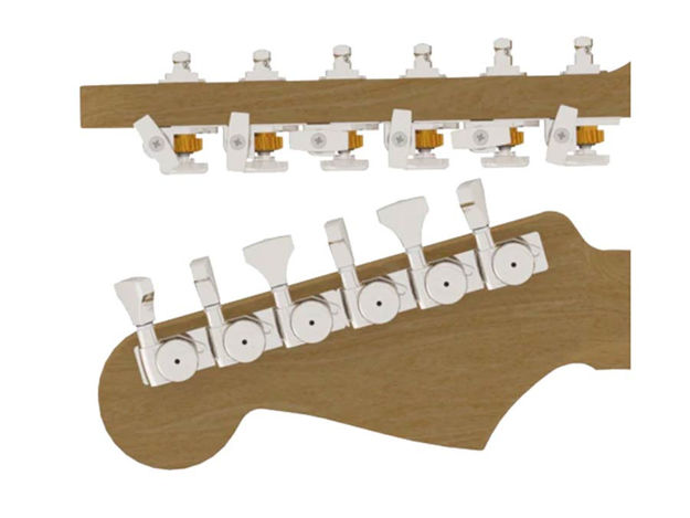 Hipshot guitar tuner upgrade kit, 6 inline Grip-Lock, open nickle staggered